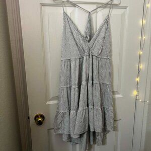 Angie Boutique Navy & White Stripe Halter Linen Dress